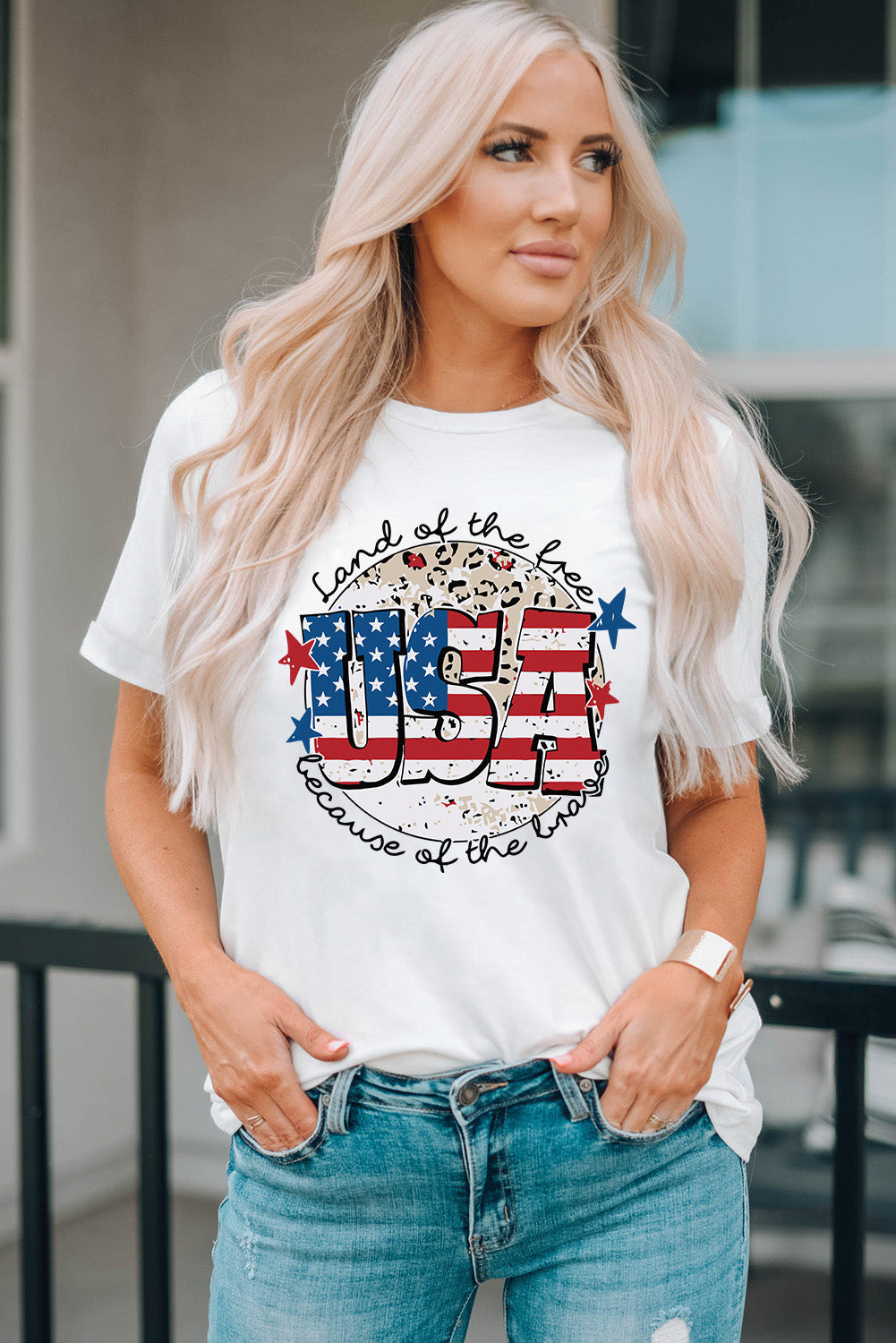 USA Graphic Round Neck Tee Simply Love