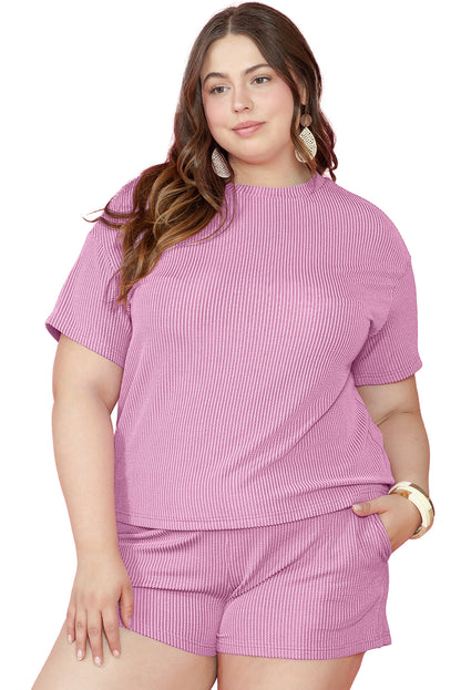 Phalaenopsis plus size ribbed knit lounge set with t-shirt and shorts