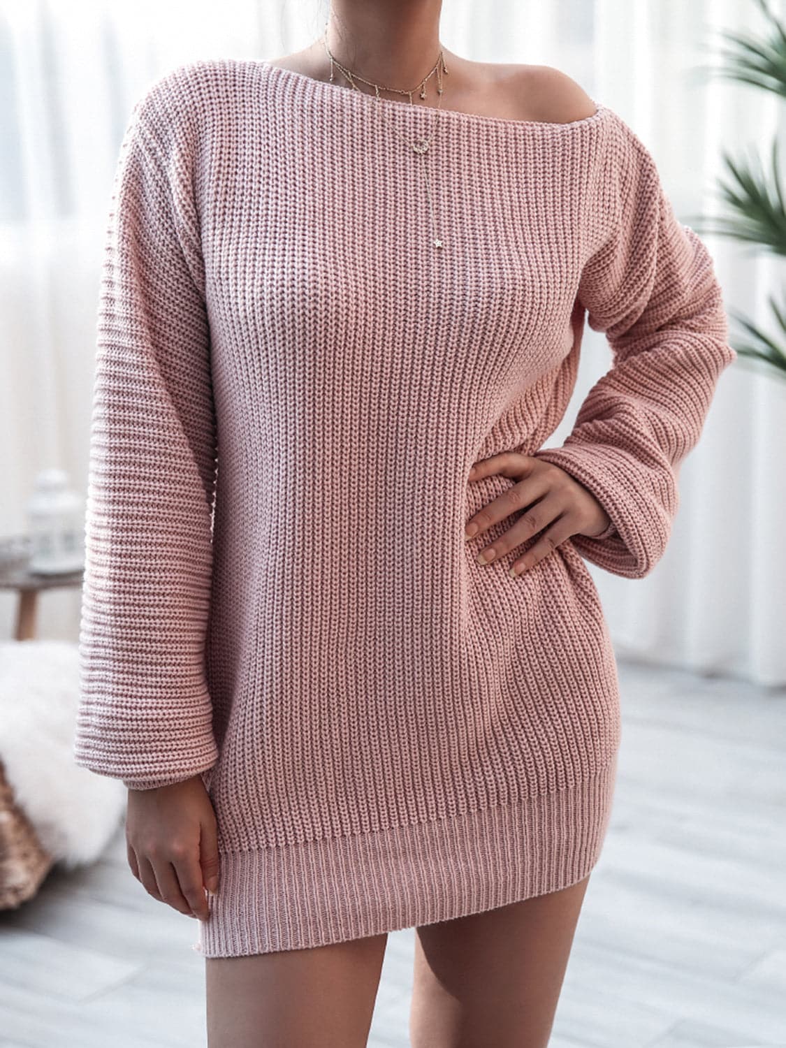 Rib-Knit Mini Sweater Dress.