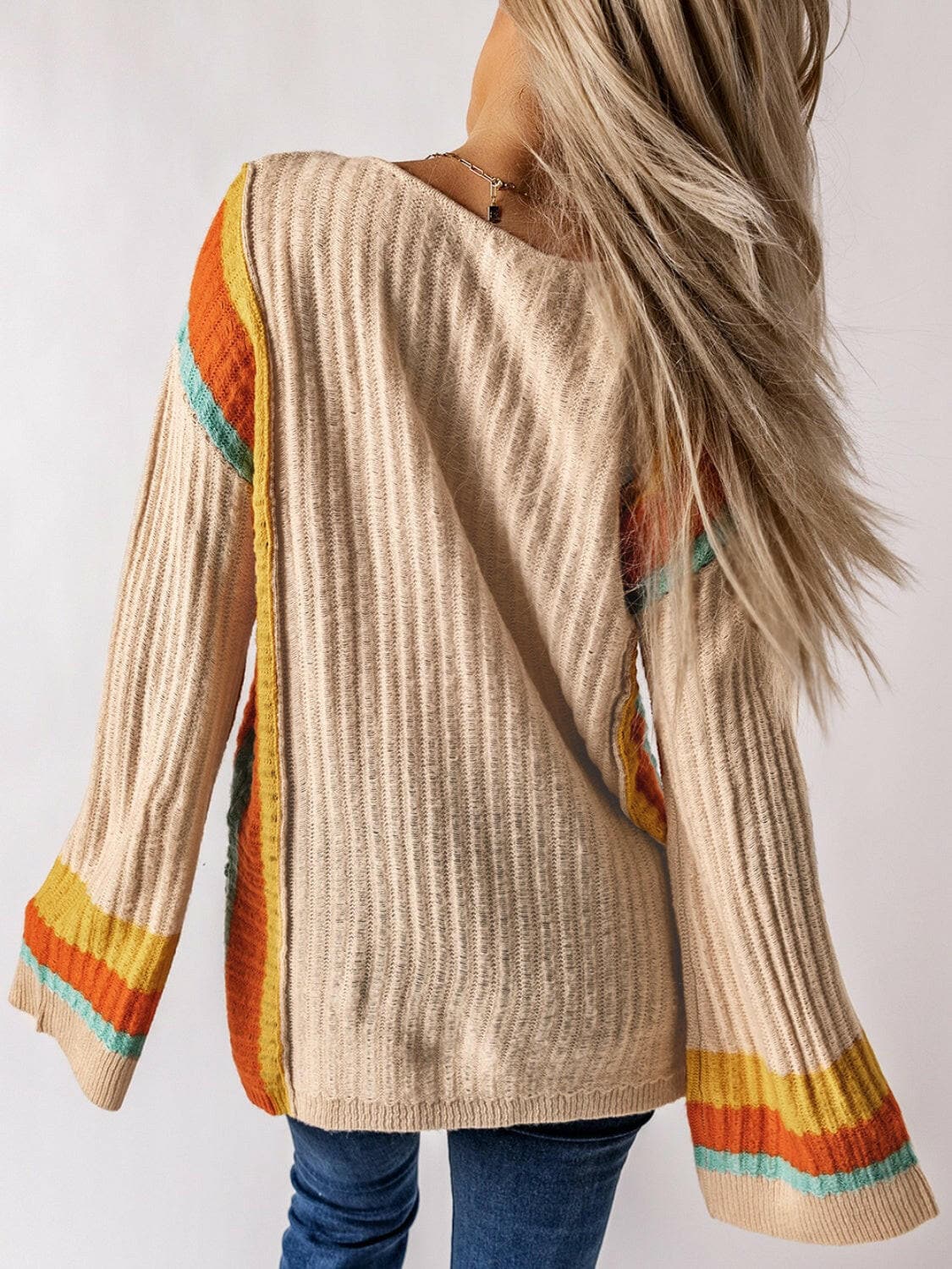 Striped Round Neck Long Sleeve Sweater.