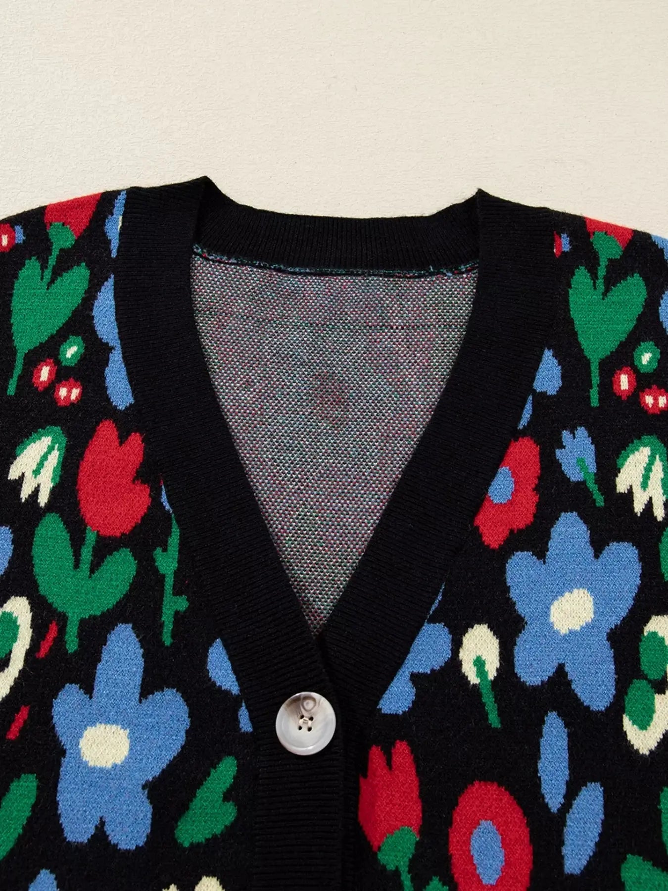 Floral Print V Neck Buttoned Cardigan Simply Love