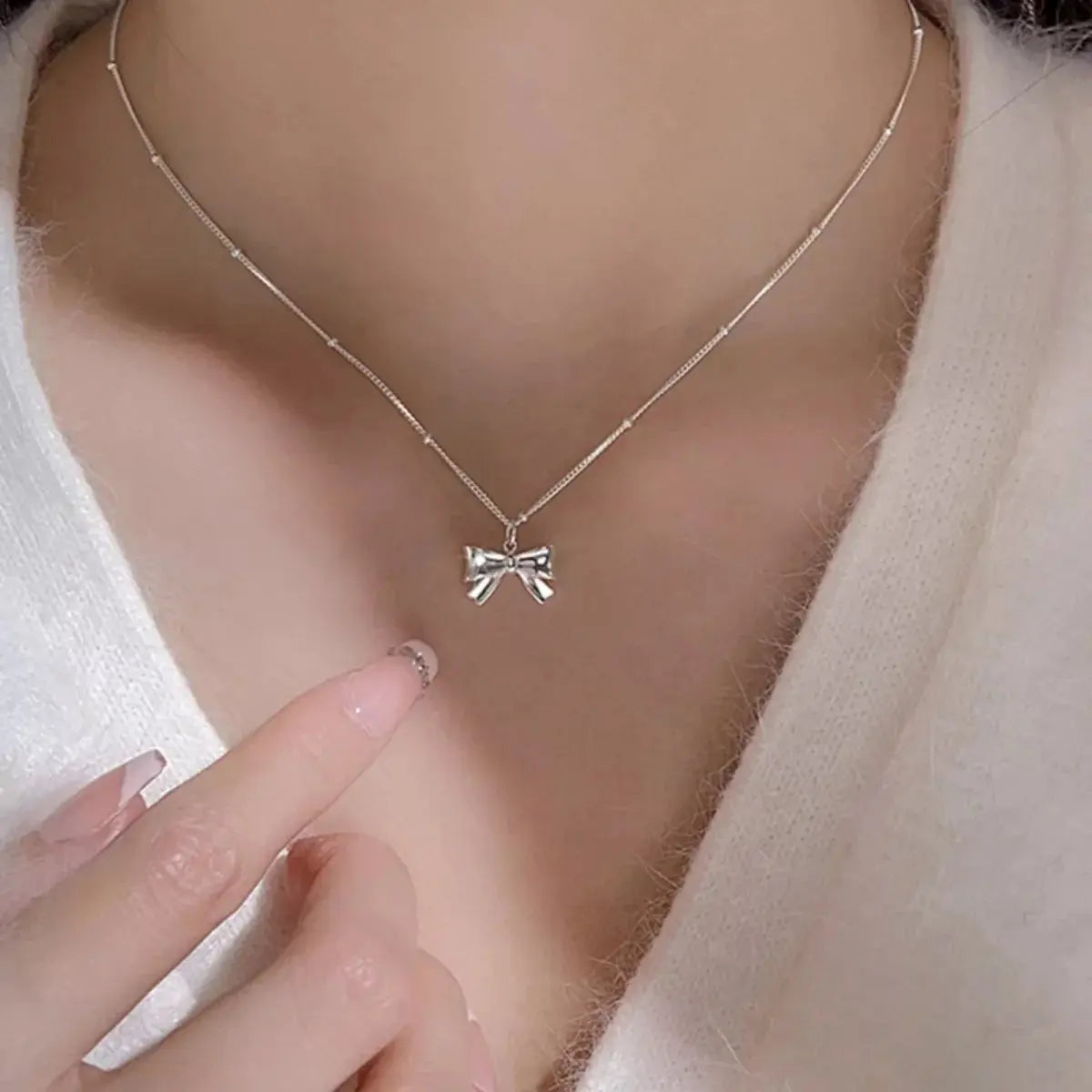 925 Sterling Silver Bow Necklace Simply Love