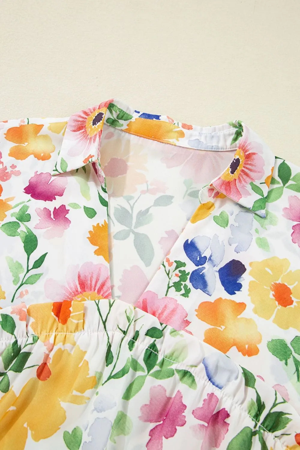 Floral Boxy Fit Ruffled Short Sleeve Blouse