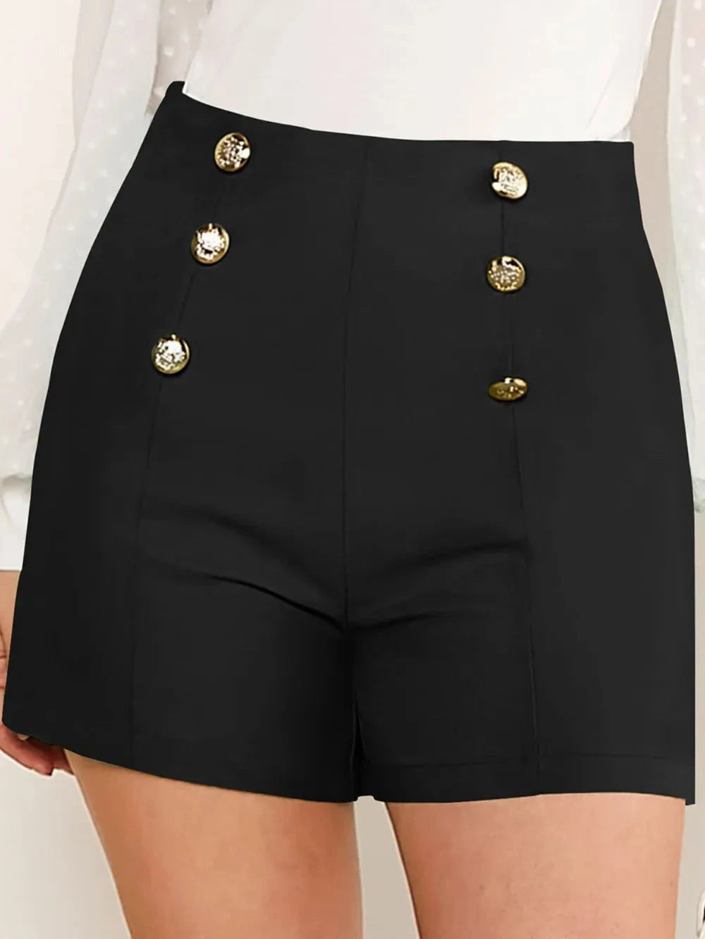 FAM-FAM Decorative Button High Waist Shorts Coco’s Tee Boutique