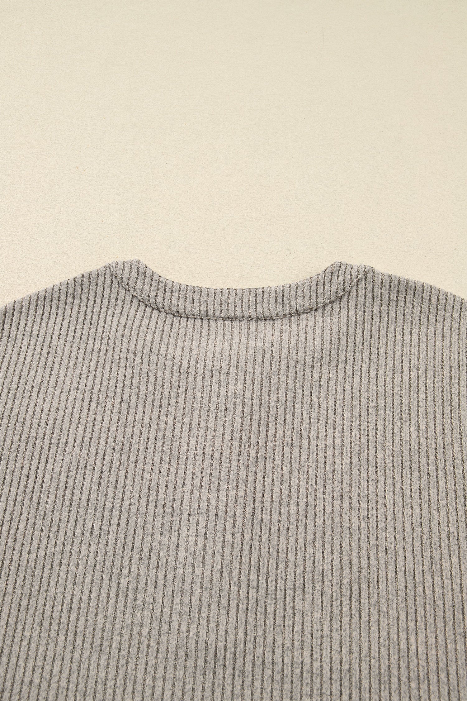 Simply Taupe Plus Size Ribbed Knit Kangaroo Pocket Henley Long Sleeve Top Dear-Lover Dropshipping