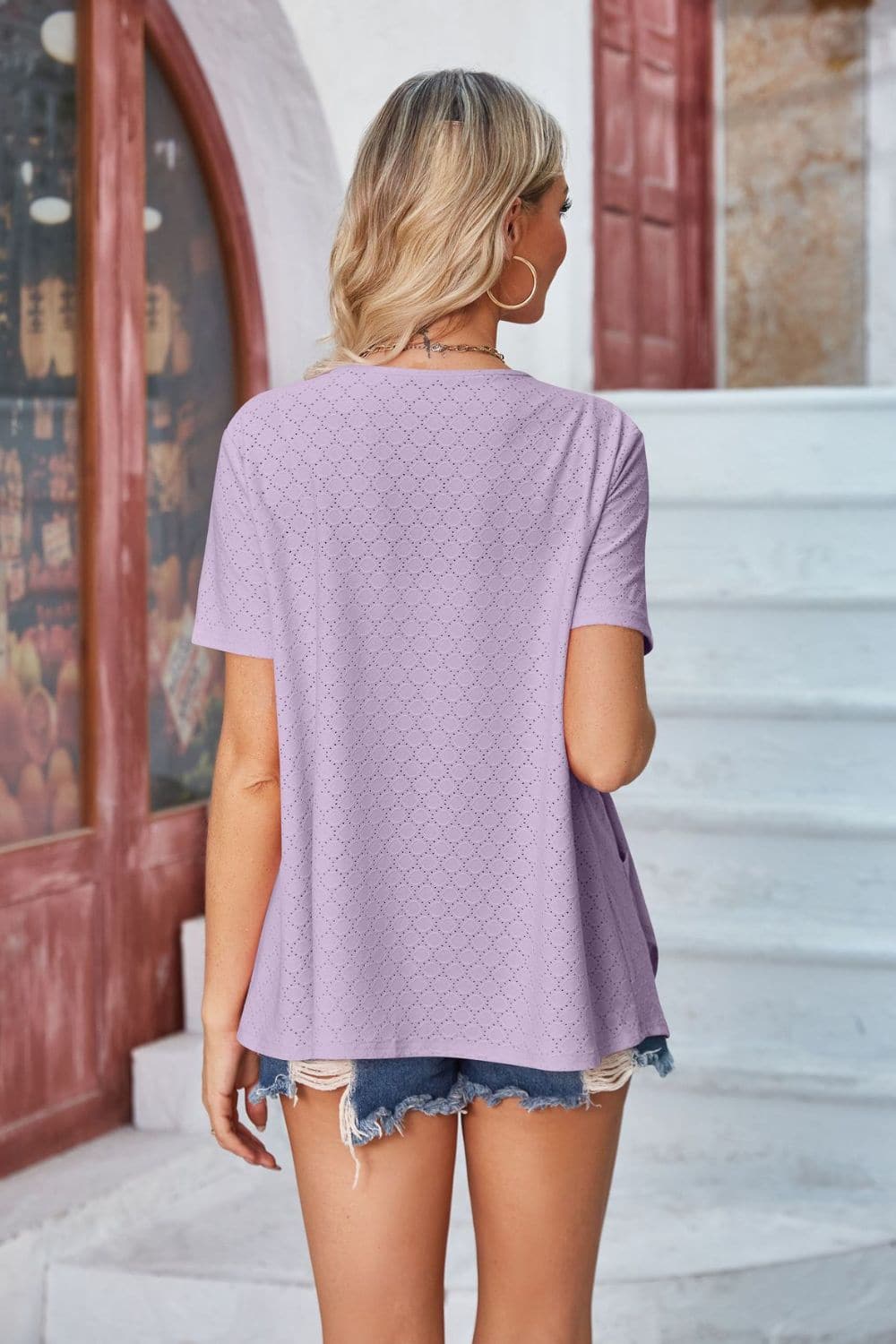 Eyelet Open Front Short Sleeve Cover Up.