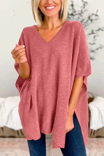 Chic v-neck knit top with slit