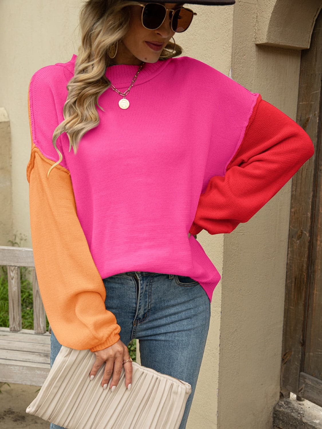 Color Block Dropped Shoulder Sweater.