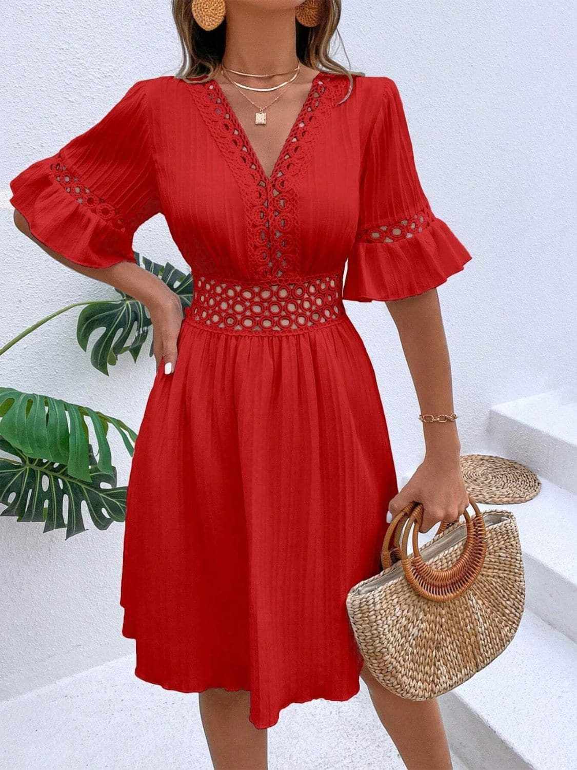 Cutout flounce sleeve mini dress - Love Salve 