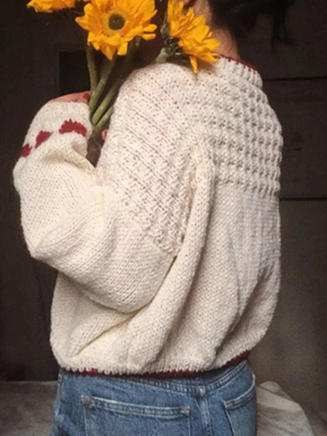 Contrast Trim Round Neck Sweater Simply Love