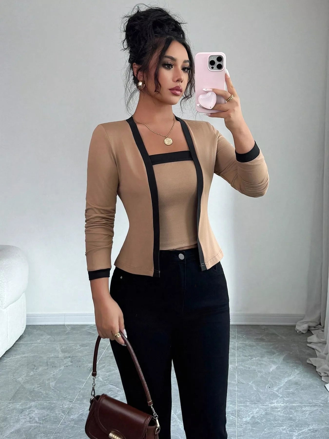 Contrast Trim Cardigan & Tank Top Set Simply Love
