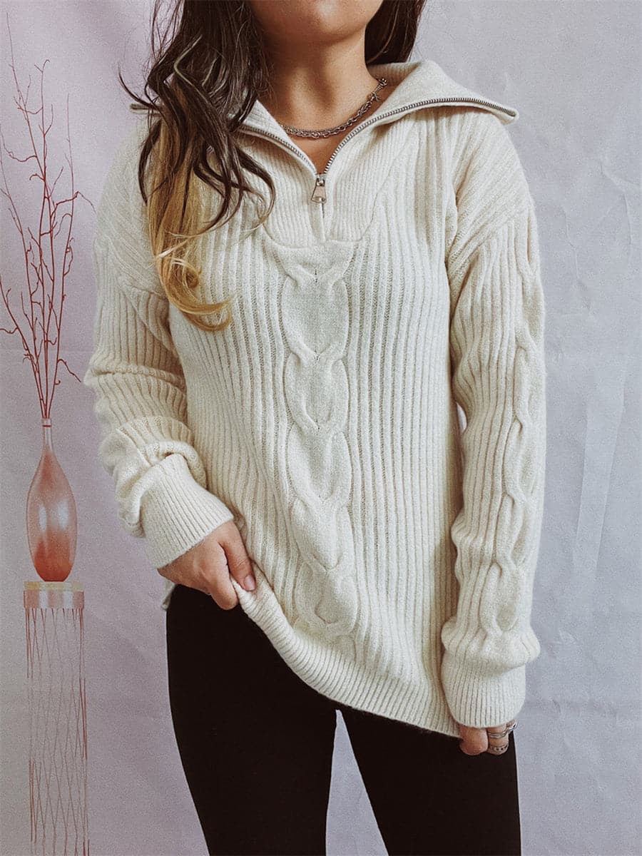 Ribbed Half Zip Long Sleeve Sweater.