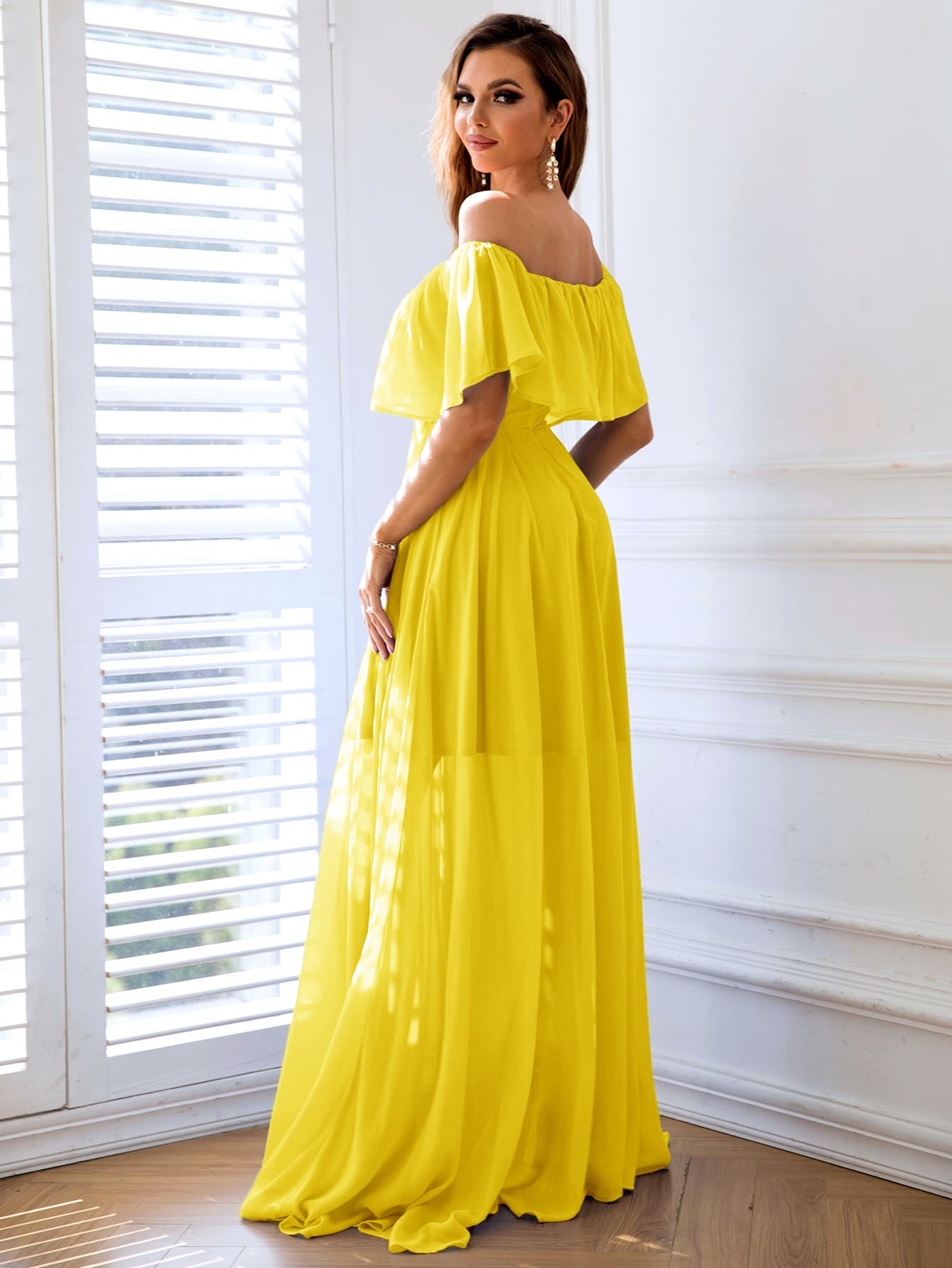 Off-Shoulder Layered Split Maxi Dress.