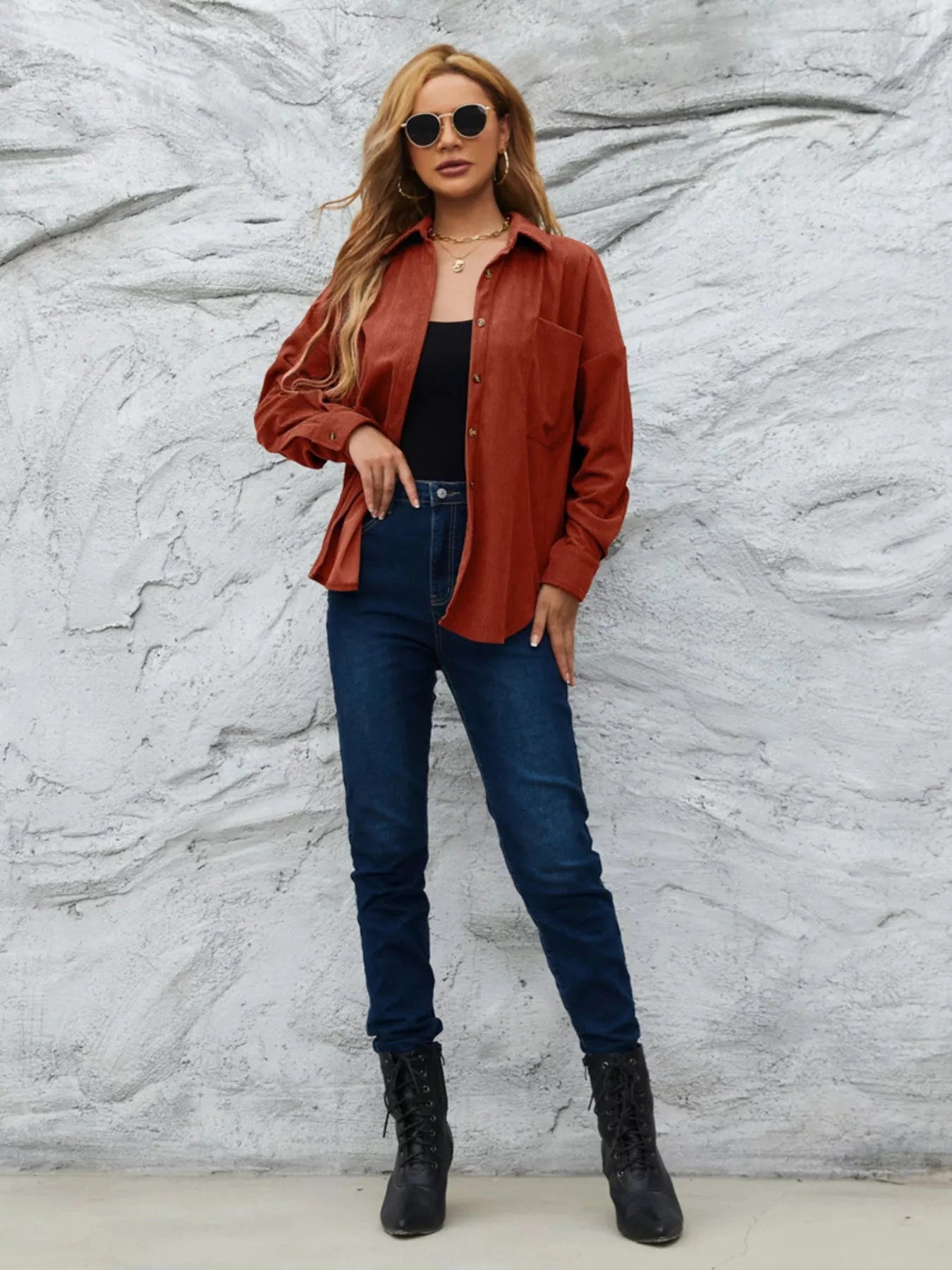 Corduroy Button Up Shirt With Pockets For All Seasons Simply Love