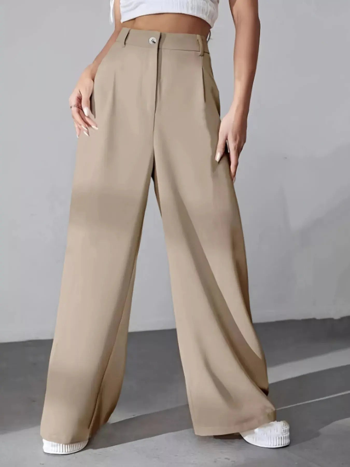 Women's Wide Leg Pleated Pants With Button Front Closure Simply Love