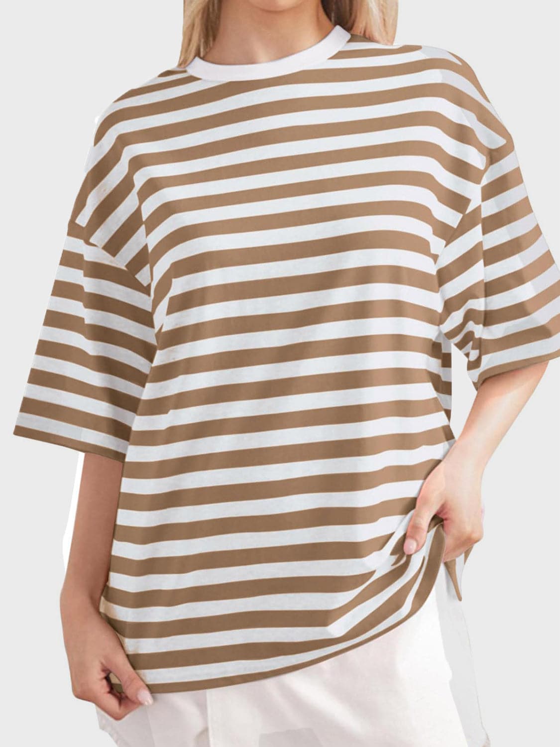 Striped Round Neck Half Sleeve T-Shirt.