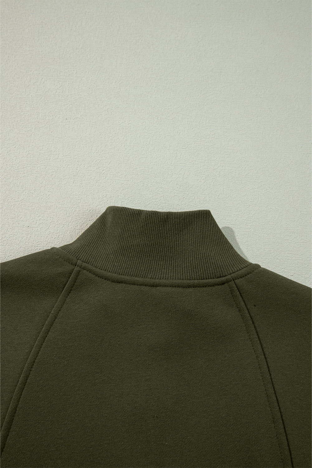 Jungle Green Zipped Neck Pullover Drop Shoulder Sweatshirt