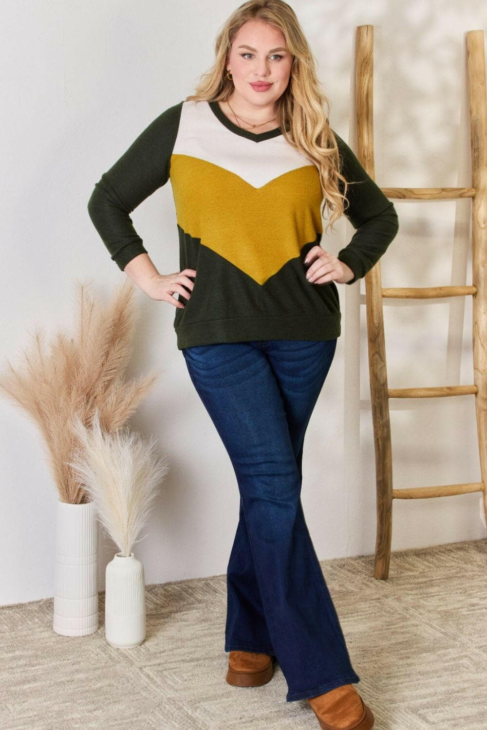 Hailey & Co Full Size Colorblock V-Neck BlouseElevate Your Wardrobe with the Hailey &amp; Co Full Size Colorblock V-Neck Blouse
 Transform your style with the Hailey &amp; Co Full Size Colorblock V-Neck Blouse, Love Salve Full Size ColorblockBlouses