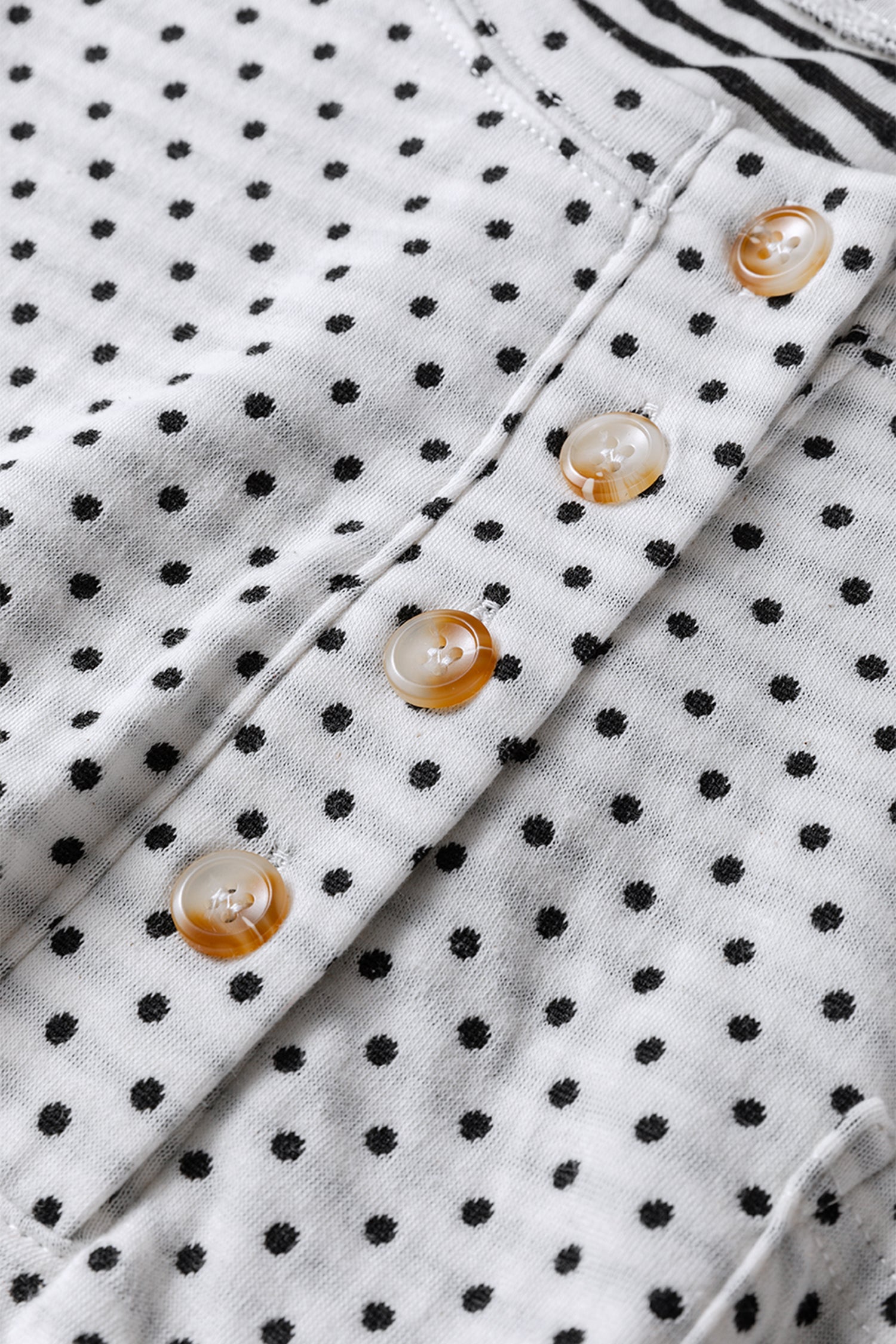 Beige Plus Size Dot Print Striped Patchwork Long Sleeve Henley Top Dear-Lover Dropshipping