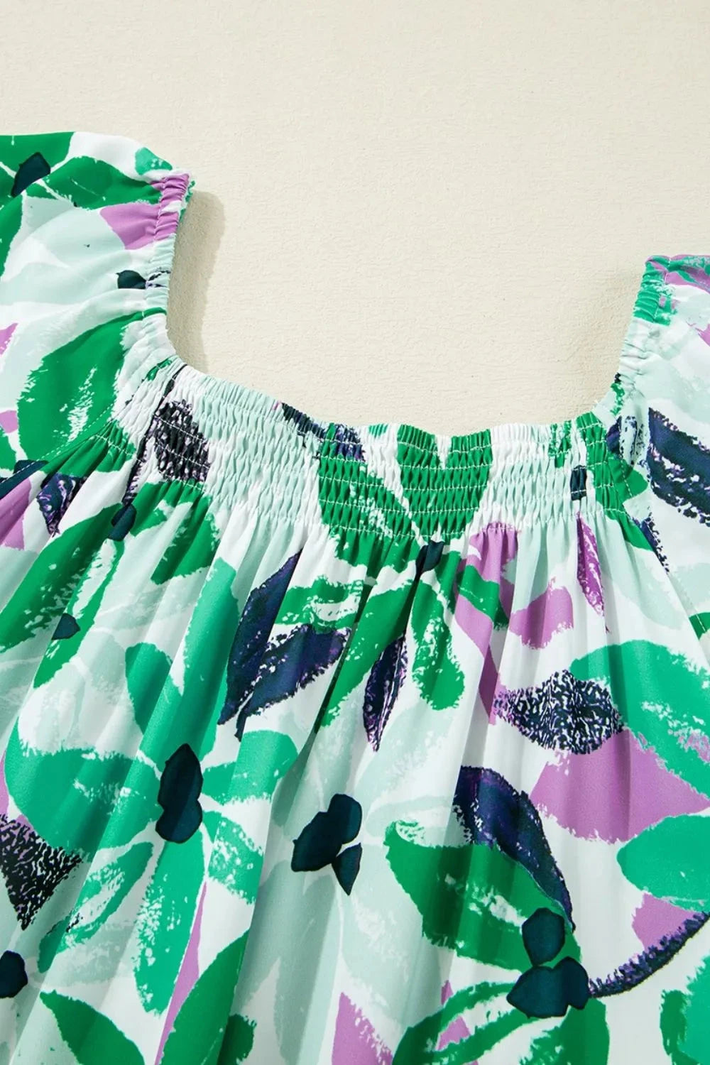 Floral Print Shirred Square Neck Loose Fit Mini Dress Simply Love