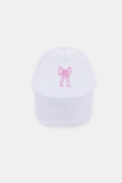 Zenana Ribbon Bow Embroidery Trucker Hat.