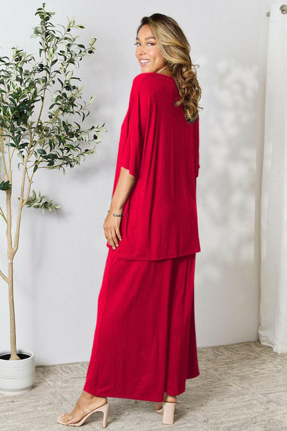 Double Take Full Size Round Neck Slit Top and Pants SetUpgrade Your Style with the Double Take Set
 Step into sophistication with our Double Take Full Size Round Neck Slit Top and Pants Set. This chic and versatile two-pLove Salve Full Size Round Neck Slit Topusa