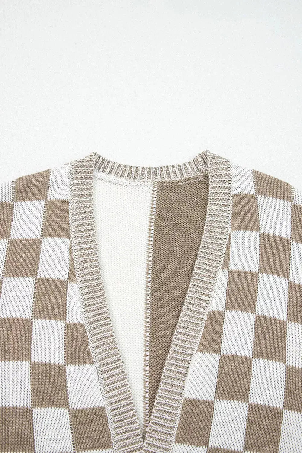 Checkerboard Print Open Front Knit Cardigan Simply Love