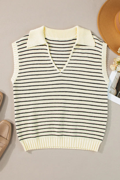 Stripe Turn-Down Johnny Collar Sweater Vest