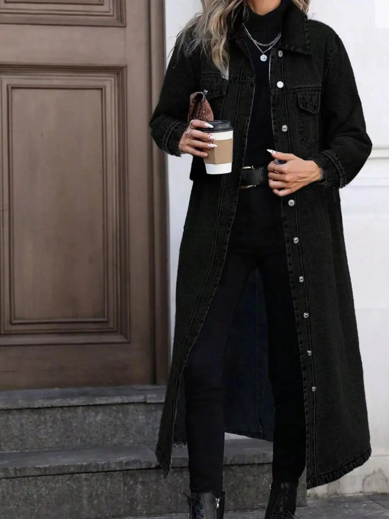 Longline Button-Front Denim Jacket Simply Love