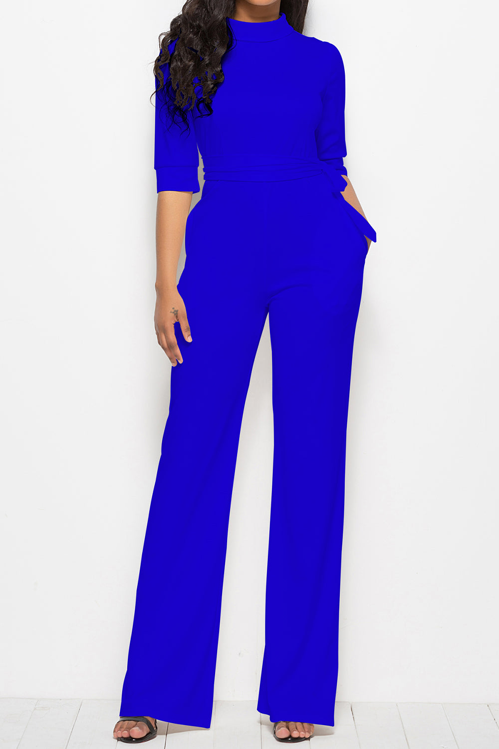 Mock Neck Tie-Waist Half Sleeve Jumpsuit Coco’s Tee Boutique