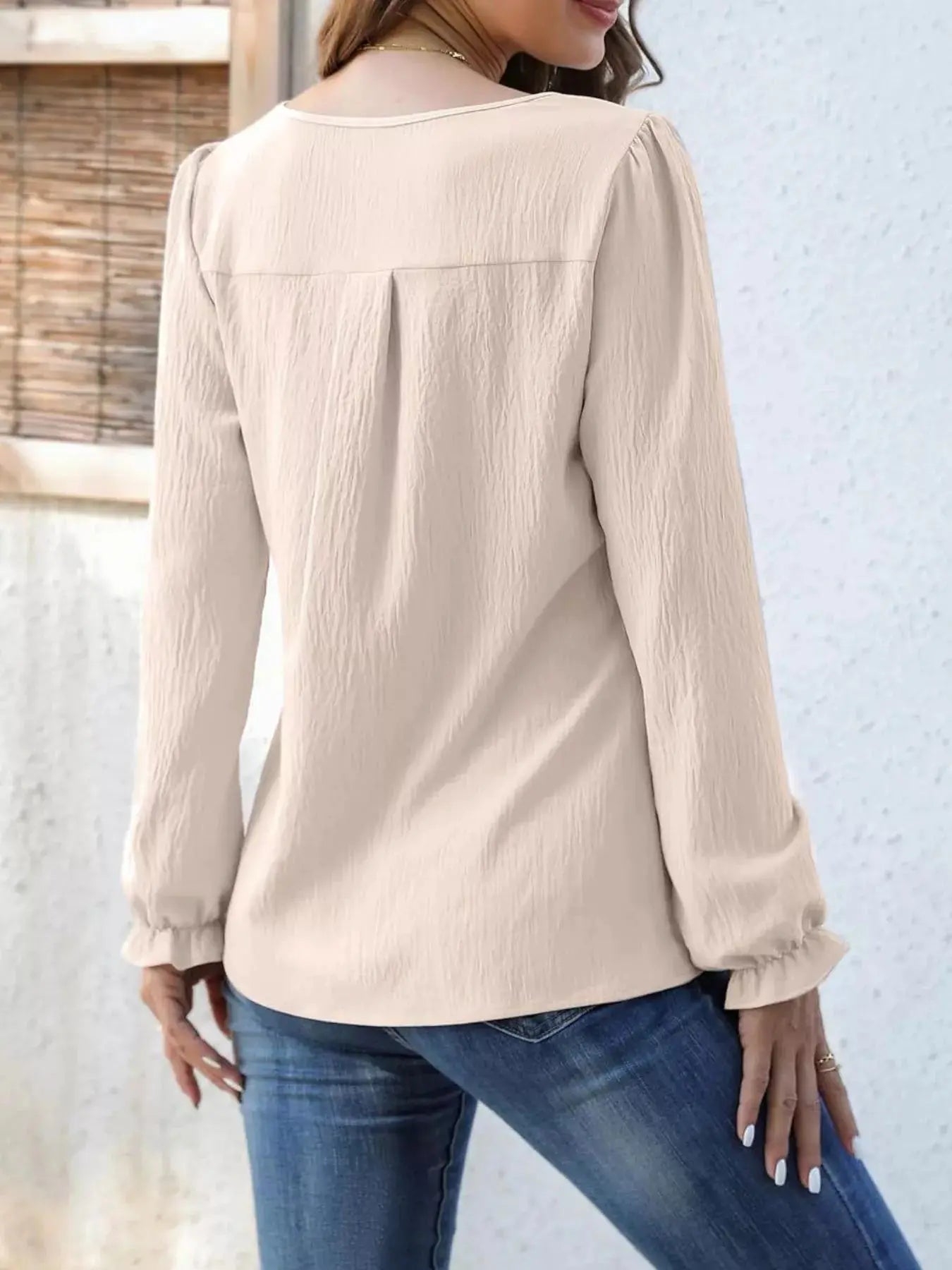 Notched Ruffle Cuff Blouse Simply Love
