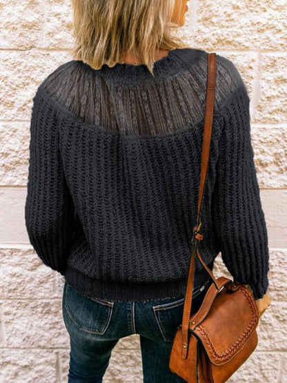 Round Neck Rib-Knit Sweater.