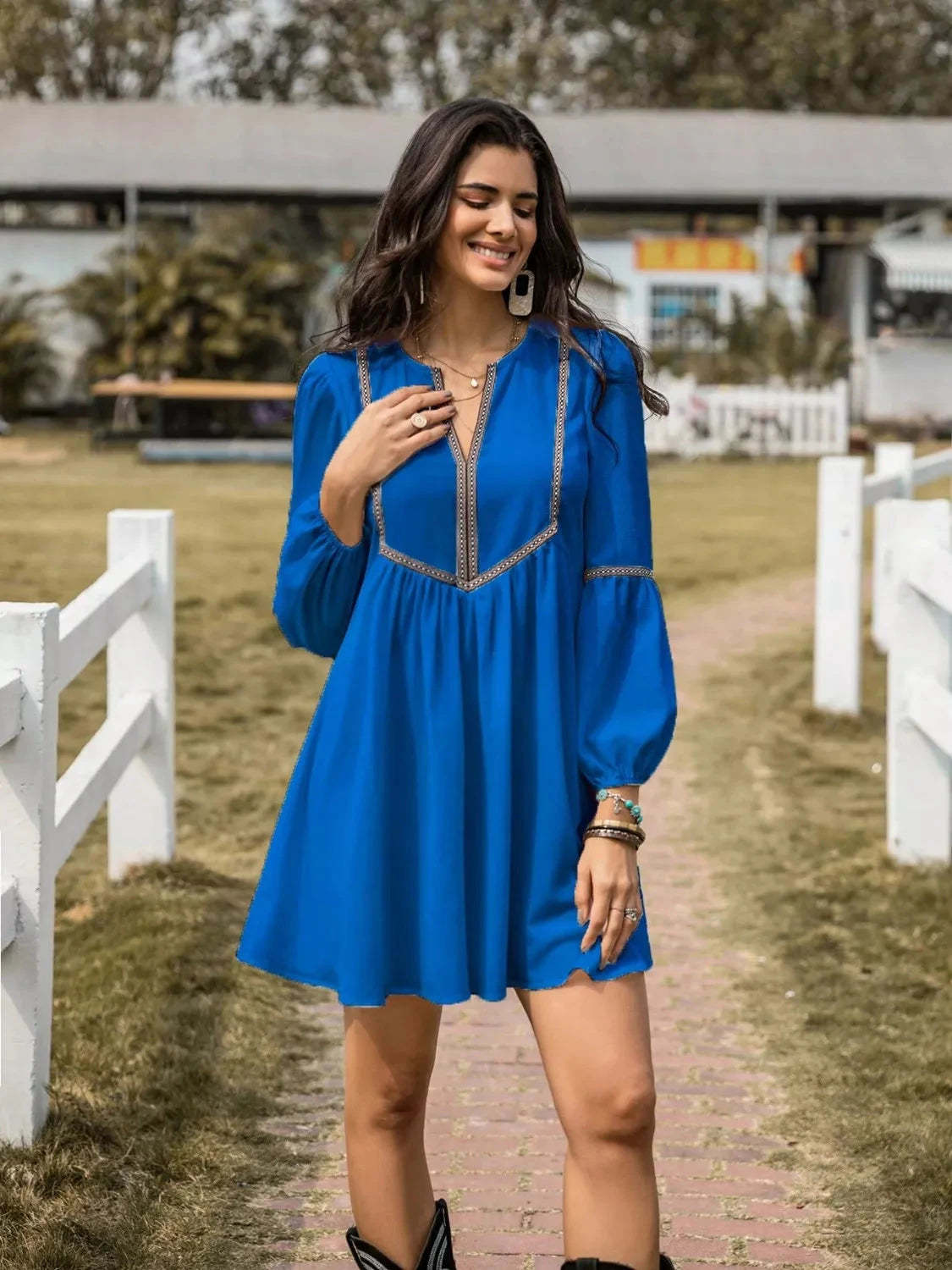 Long Sleeve Mini Dress with Contrast Trim Coco’s Tee Boutique