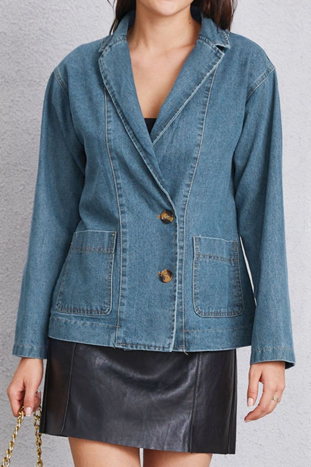 Pocketed Button Up Denim Jacket.