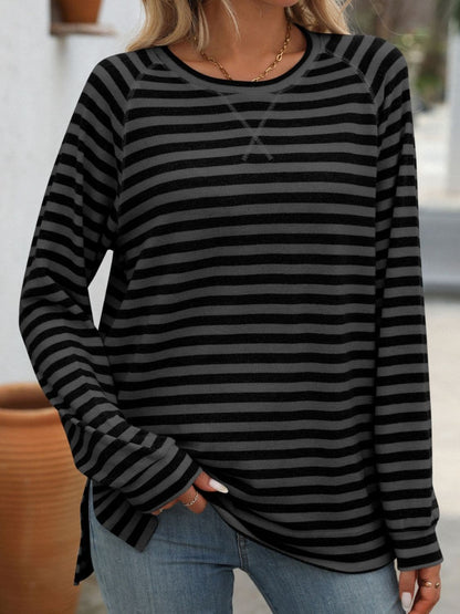 Striped Round Neck Long Sleeve T-Shirt.