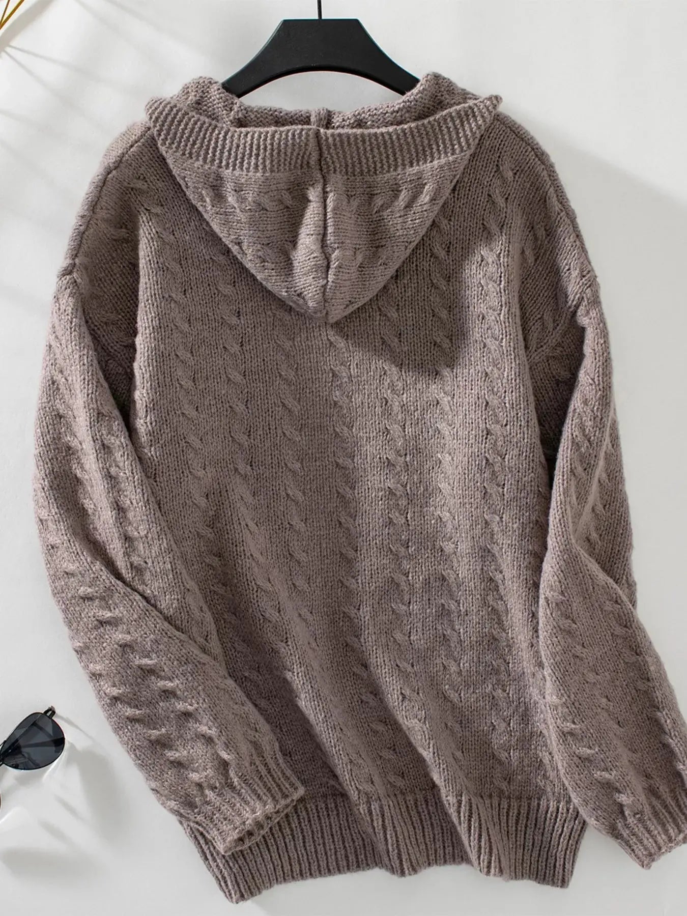 Cable Knit Open Front Hooded Cardigan Simply Love