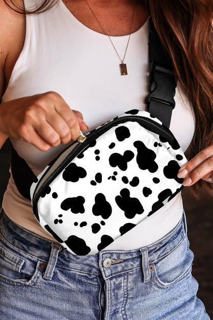 Chic white cow print buckle belt shoulder bag