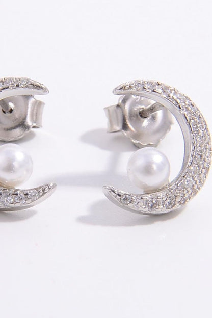 925 Sterling Silver Zircon Moon Shape Earrings.