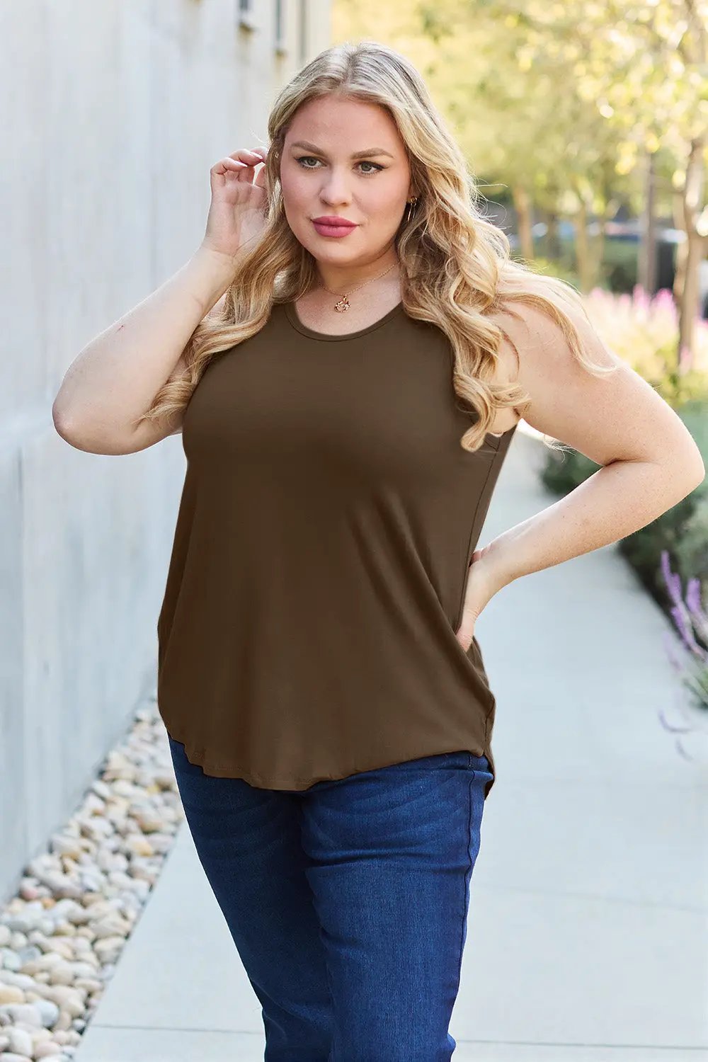 Basic Bae Full Size Round Neck Curved Hem Tank - Love Salve