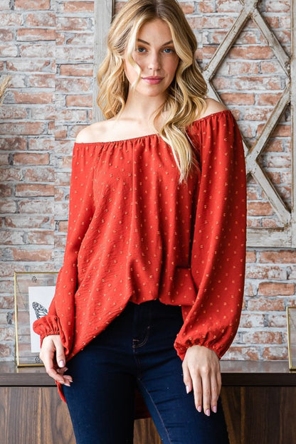 Heimish off-shoulder swiss dot top