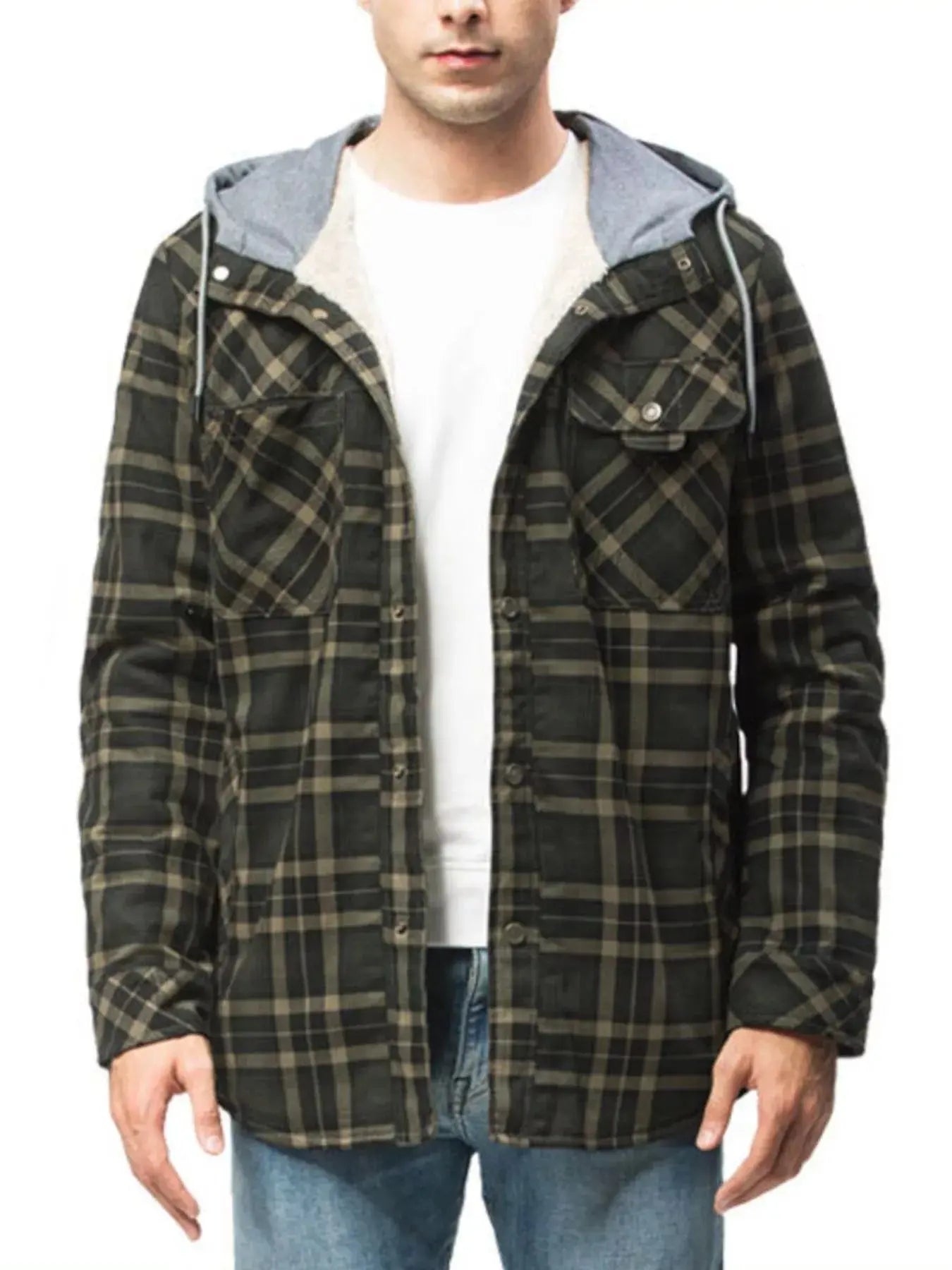 Men's Snap Down Plaid Flannel Hooded Jacket Simply Love