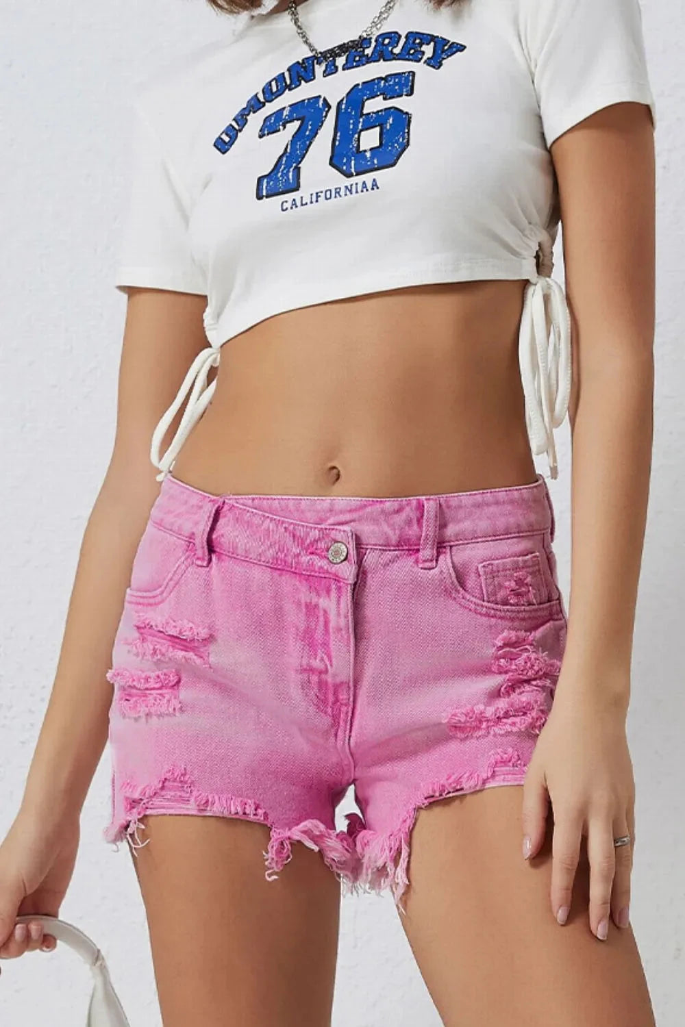 Crossover Cutie High Rise Distressed Denim Shorts Coco’s Tee Boutique