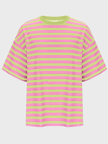 Striped Round Neck Half Sleeve T-Shirt.