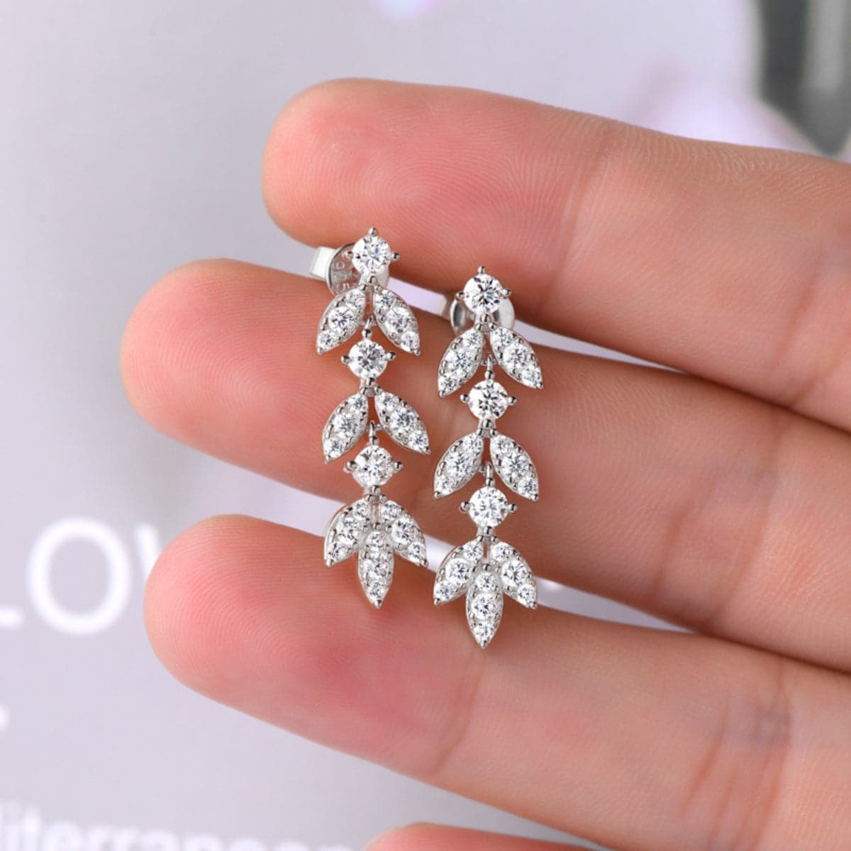 925 Sterling Silver Moissanite Leaf Earrings.