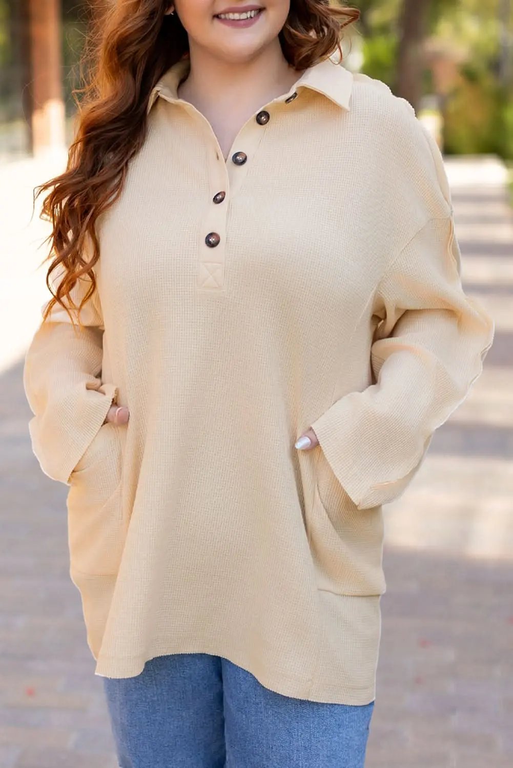 Cozy plus size thermal tunic with pockets - Love Salve 