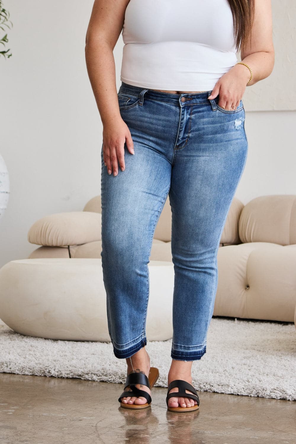 Judy Blue Full Size Release Hem Cropped Bootcut Jeans.