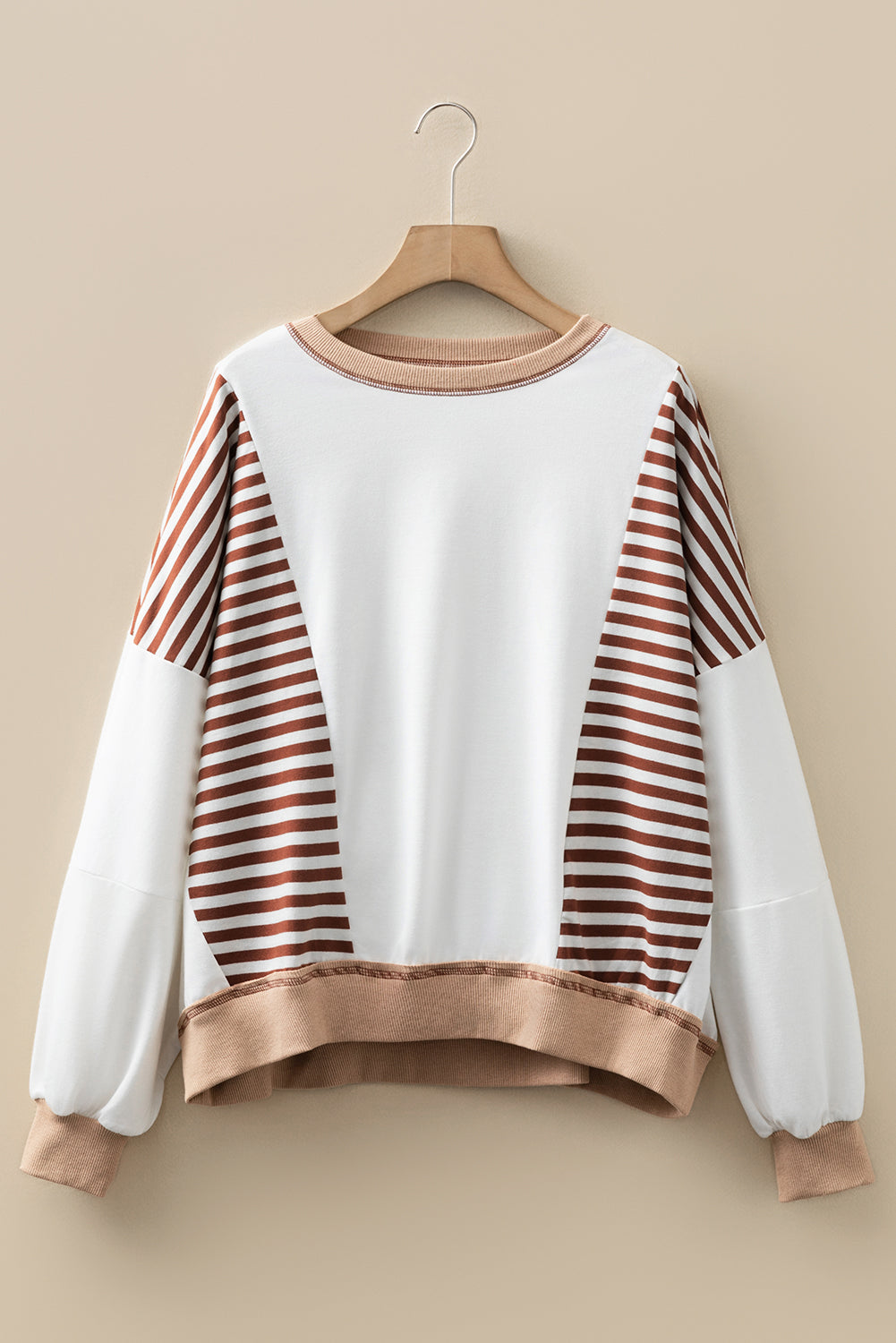 Brown Stripe Colorblock Patchwork Oversize Sweatshirt Dear-Lover Dropshipping