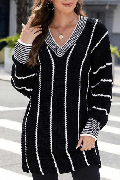 Striped V-Neck Long Sleeve Sweater