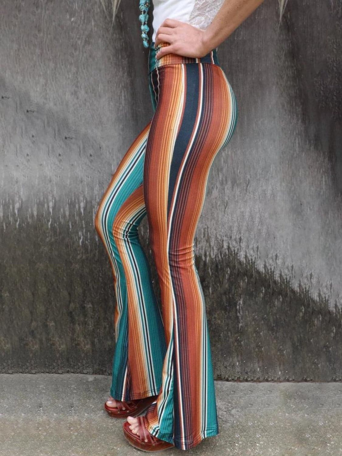 High Waist Striped Bootcut Pants.