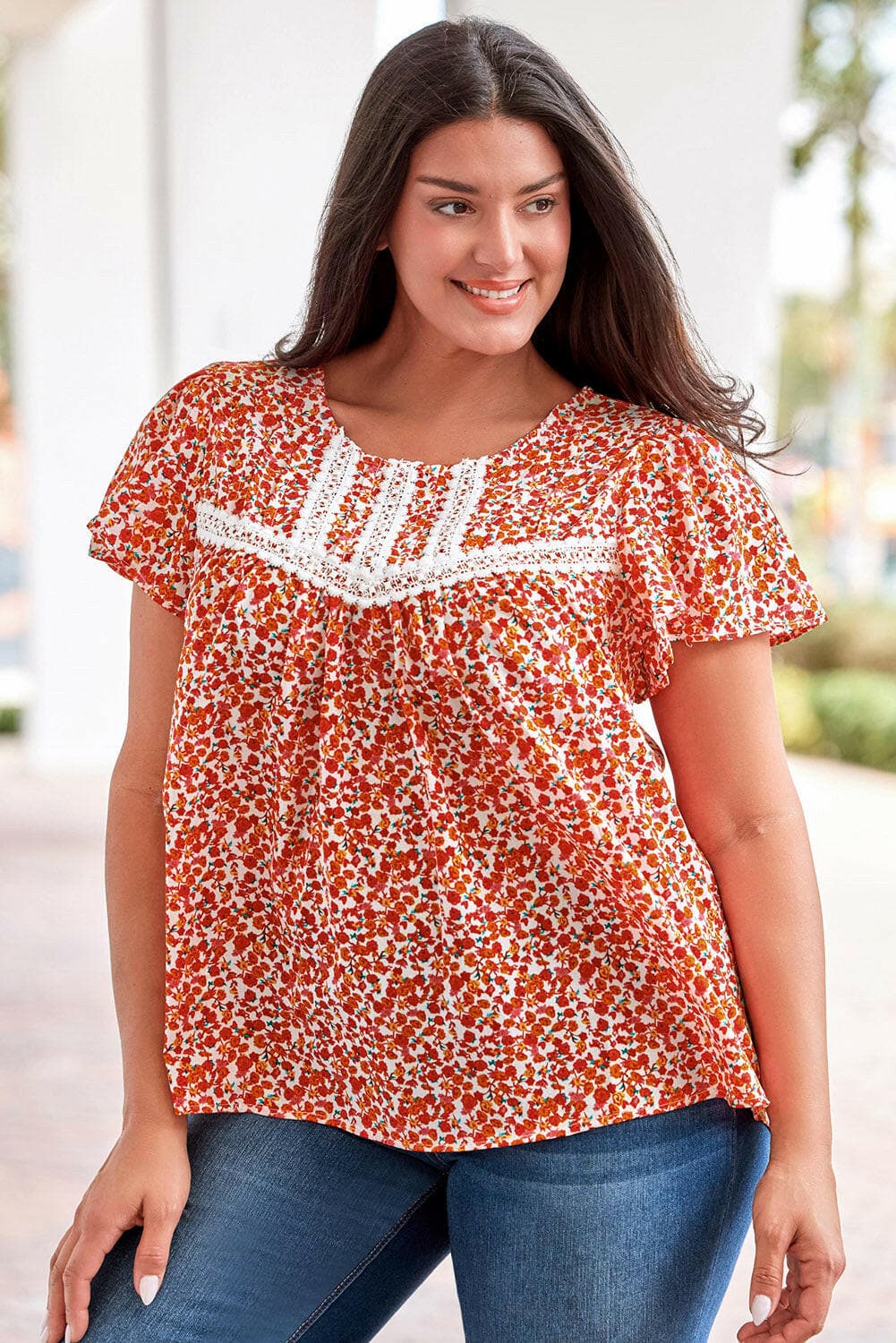 Plus Size Floral Lace Trim Round Neck BlousePlus Size Floral Lace Trim Round Neck Blouse
 
 
Pattern Type: Floral
 
Style: Casual, Chic
 
Features: Basic style
 
Neckline: Round neck
 
Length: Regular
 
SleeveLove Salve Size Floral Lace Trim Round Neck Blouseplus